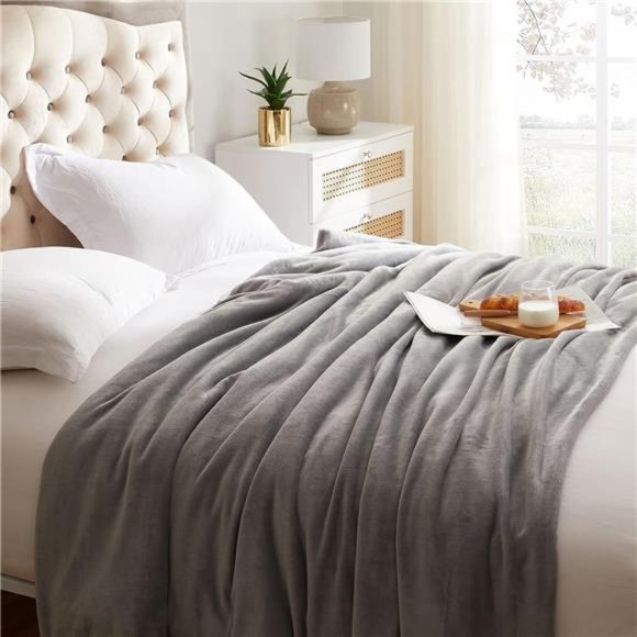 Fleece Blanket - Throw Size Grey Super Soft & Cozy Luxury Bed Blanket Microfiber - Picture 5 of 6